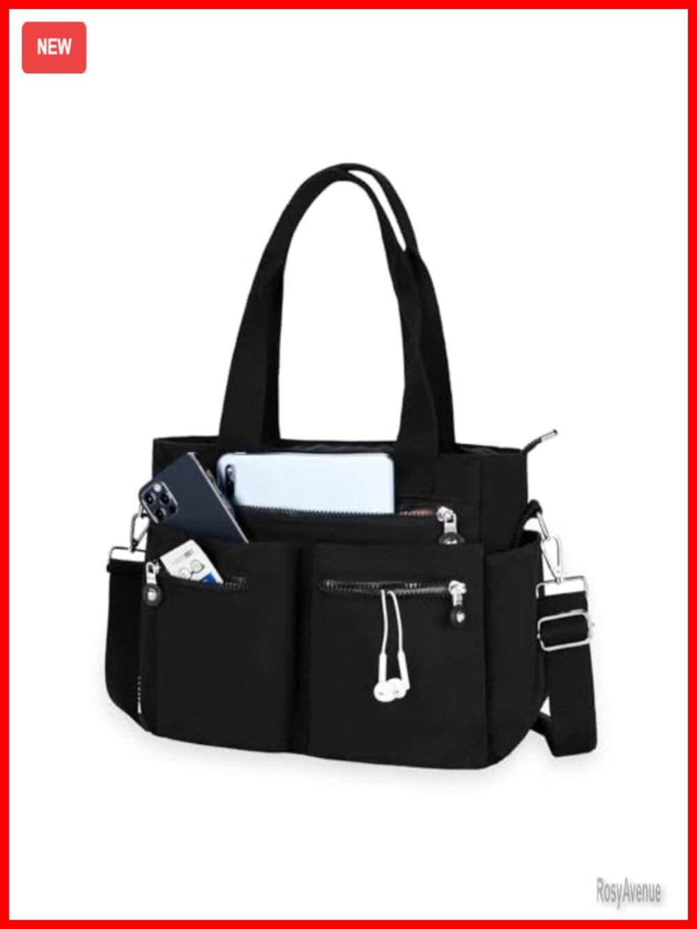 Nylon Tote Bag for Women Waterproof Scratch Resistant Multi Pocket Work Handbag
